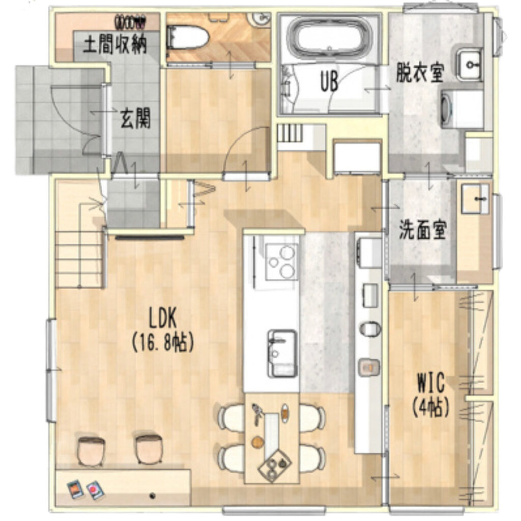 回遊動線を取り入れた間取り例